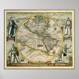 Antike Karte, Amerika Sive Novus Orbis, 1596 Poster