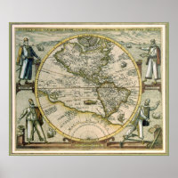 Antike Karte, Amerika Sive Novus Orbis, 1596