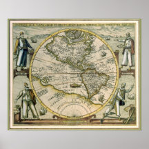 Antike Karte, Amerika Sive Novus Orbis, 1596