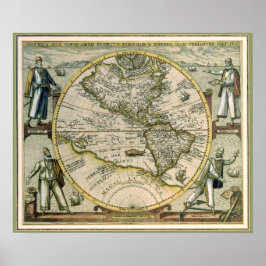 Antike Karte, Amerika Sive Novus Orbis, 1596 Poster