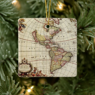 Antike Karte Amerikas von Johannes De Ram Keramikornament