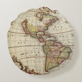 Antike Karte Amerikas von Johannes De Ram Rundes Kissen