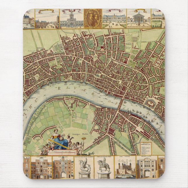Antike Karte aus dem 17. Jahrhundert von London W. Mousepad (Vorne)