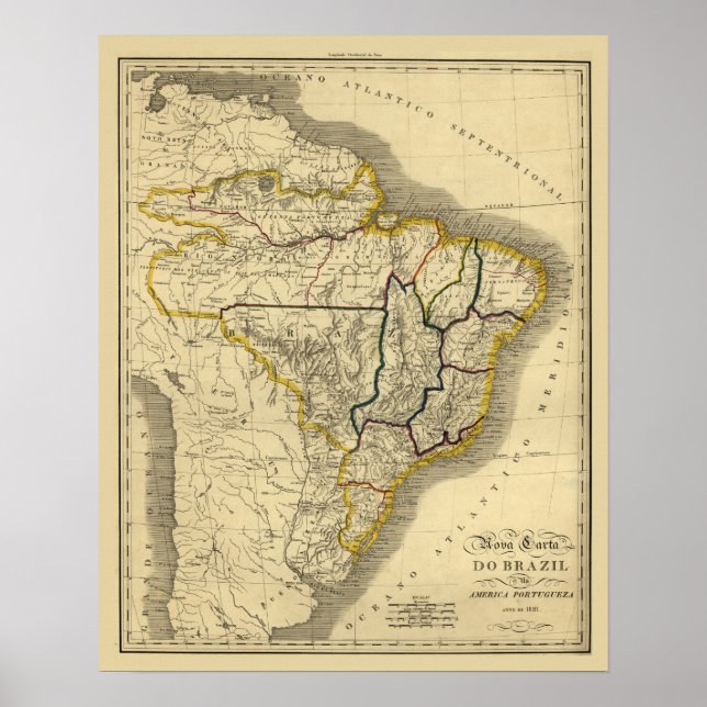 Antike Karte Brasiliens 1821 Poster (Vorne)