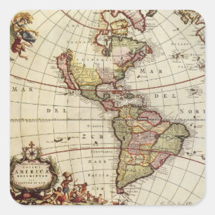 Antike Karte der Amerikas von Johannes De Ram Quadratischer Aufkleber
