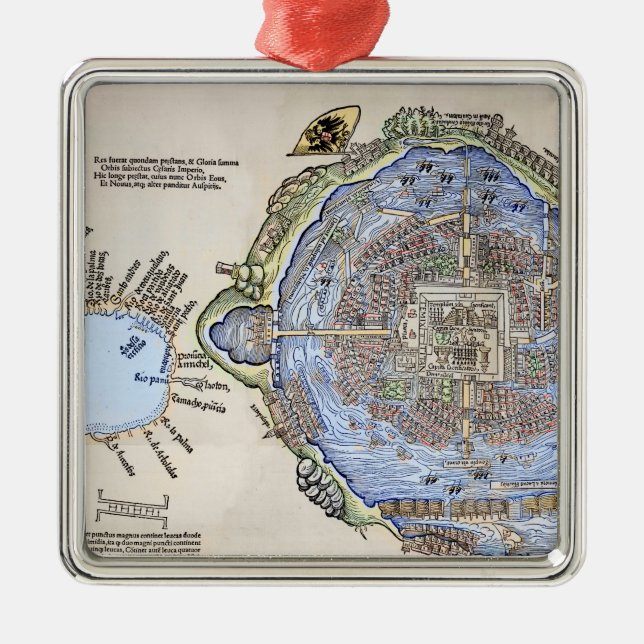 Antike Karte der aztekischen Hauptstadt Ornament Aus Metall (Vorne)