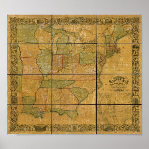 Antike Karte der Eisenbahn-1856 der Vereinigten Poster