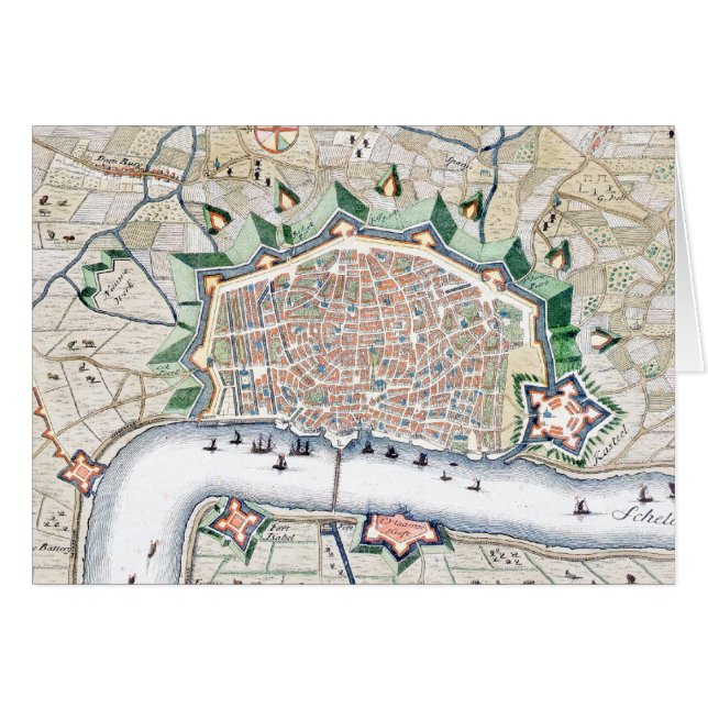 Antike Karte der Festungs-Stadt von Antwerpen, (Vorderseite (Horizontal))