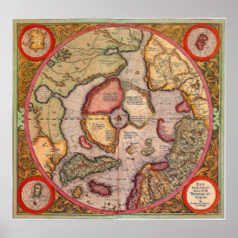 Antike Karte der Nordpol-Karte von Mercator Poster