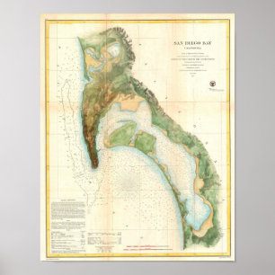 Antike Karte der San Diego Bay Kalifornien Poster