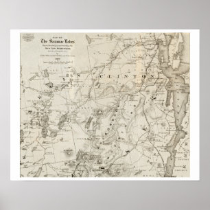 Antike Karte der Saranac Seen New York Poster
