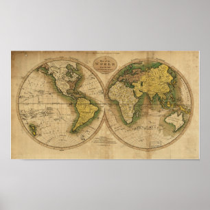 Antike Karte der Welt - 1795 Poster