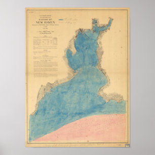 Antike Karte des Hafens von New Haven Connecticut Poster