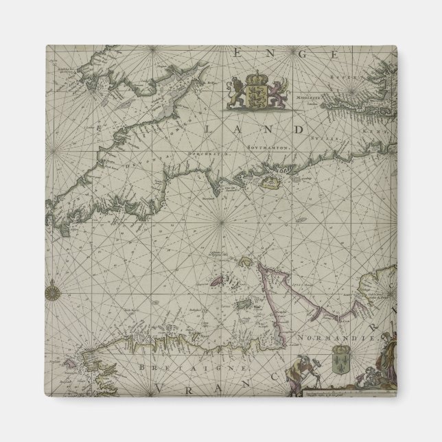 Antike Karte des Kanals, 1666 (Farbengravur) Magnet (Vorne)