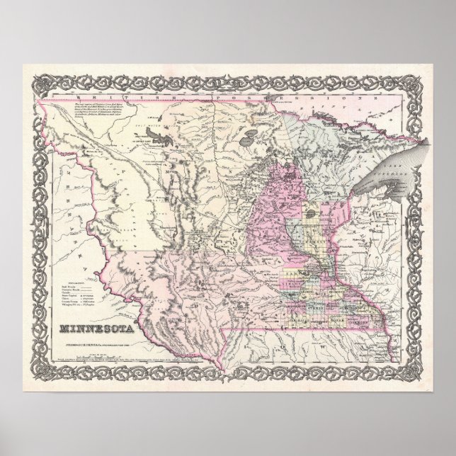 Antike Karte des Staat von Minnesota Poster (Vorne)