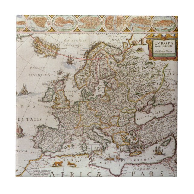 Antike Karte Europas von Willem Jansz Blaeu, c1617 Fliese (Vorderseite)