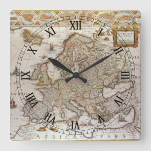 Antike Karte Europas von Willem Jansz Blaeu, c1617 Quadratische Wanduhr
