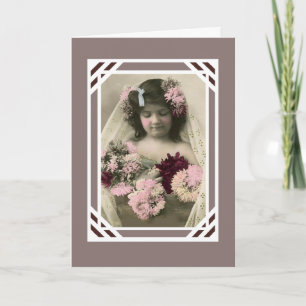 Antike Karte Kleines Mädchen mit Blumen