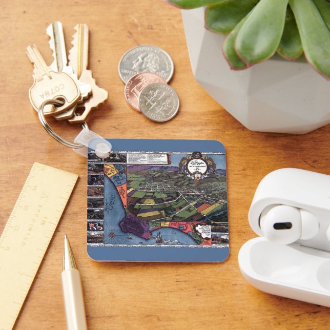 Antike Karte, Luftstadt Los Angeles Kalifornien Schlüsselanhänger (Schreibtisch)