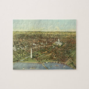 Antike Karte mit einer Panoramaansicht von Washing Puzzle