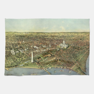 Antike Karte mit einer Panoramasicht von Washingto Geschirrtuch