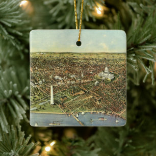 Antike Karte mit Panoramablick auf Washington DC Keramikornament