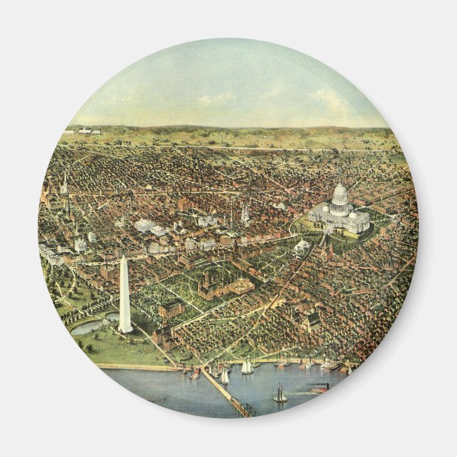 Antike Karte mit Panoramablick auf Washington DC Magnet (Vorne)