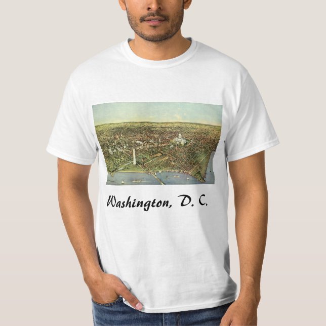 Antike Karte mit Panoramablick auf Washington DC T-Shirt (Vorderseite)