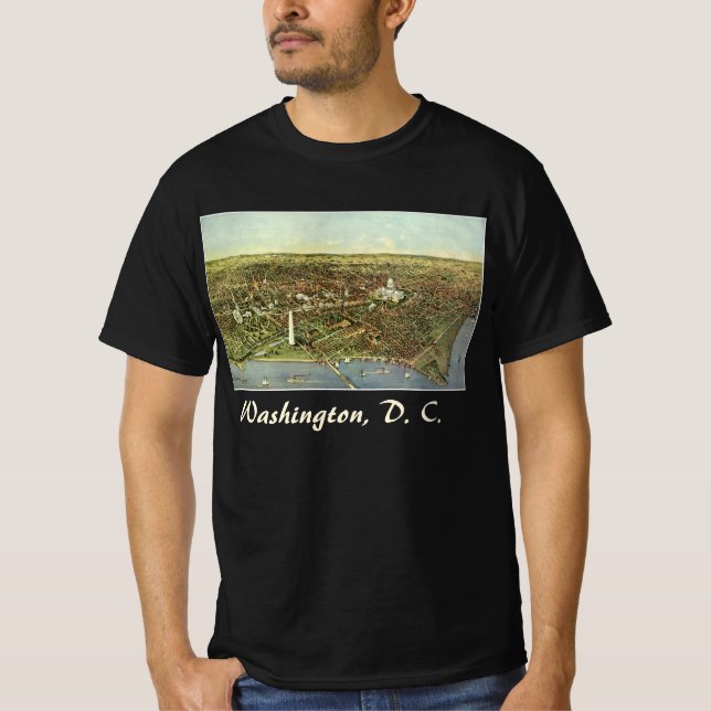 Antike Karte mit Panoramablick auf Washington DC T-Shirt (Vorderseite)