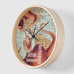 Antike Karte Oktopus Wand Uhr