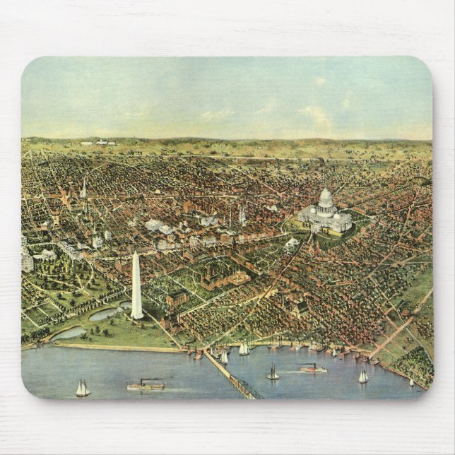Antike Karte, Panoramasicht auf Washington DC Mousepad (Vorne)