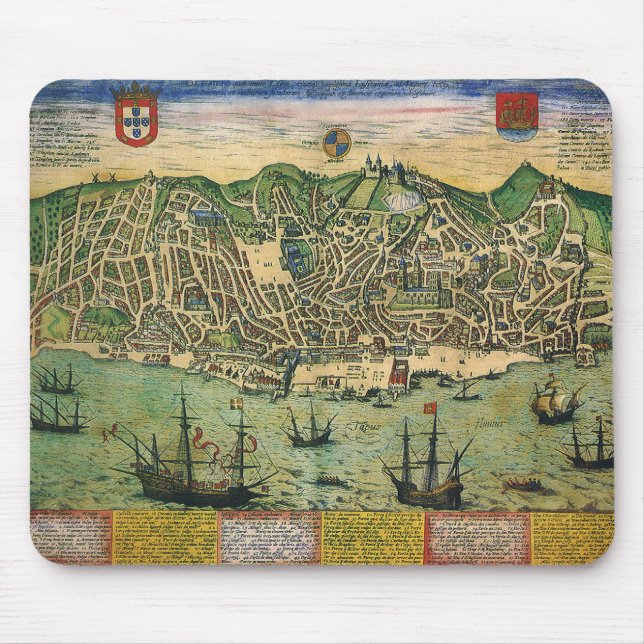 Antike Karte, Stadtplan von Lissabon, Portugal, 15 Mousepad (Vorne)