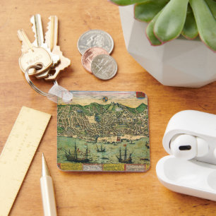 Antike Karte, Stadtplan von Lissabon, Portugal, 15 Schlüsselanhänger