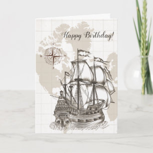 Antike Karte und Segelboot Geburtstag