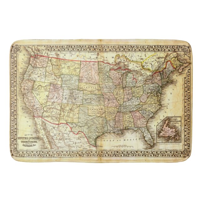 Antike Karte Vereinigte Staaten Amerika USA Badematte (Vorderseite)