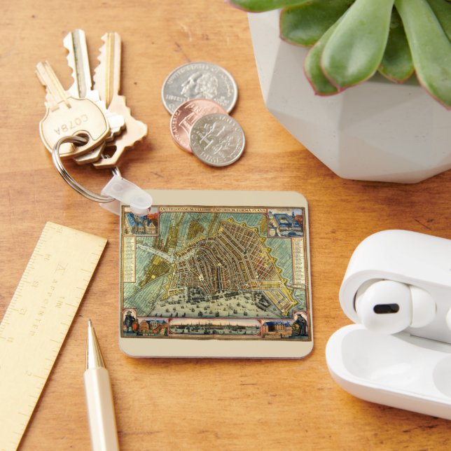 Antike Karte von Amsterdam, Holland aka Niederland Schlüsselanhänger (Schreibtisch)