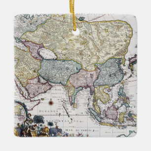 Antike Karte von Asien   1696 Keramikornament
