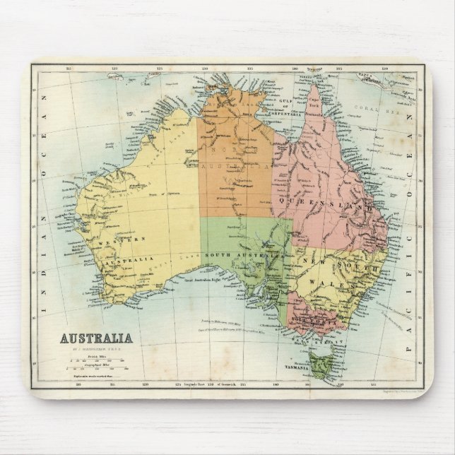 Antike Karte von Australien Mousepad (Vorne)