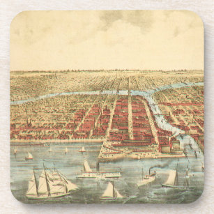 Antike Karte von Chicago, LaSalle Street und Fluss Getränkeuntersetzer