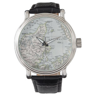 Antike Karte von Dänemark, Danmark auf Dänisch, 19 Armbanduhr