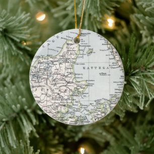 Antike Karte von Dänemark, Danmark auf Dänisch, 19 Keramikornament