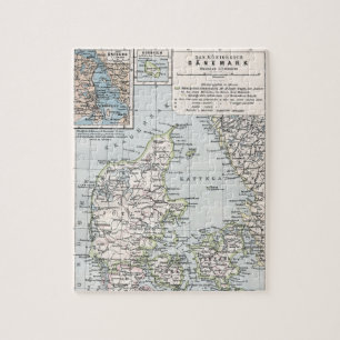Antike Karte von Dänemark, Danmark auf Dänisch, 19 Puzzle