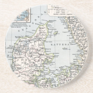 Antike Karte von Dänemark, Danmark auf Dänisch, 19 Sandstein Untersetzer