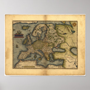 Antike Karte von Europa ORTELIUS ATLAS 1570 A.D. Poster