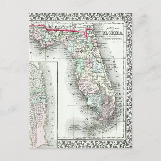 Antike Karte von Florida & Mobile, Alabama (Vorderseite)