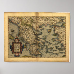 Antike Karte von Griechenland ORTELIUS ATLAS 1570  Poster