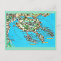 Antike Karte von Halkidiki Griechenland Postkarte