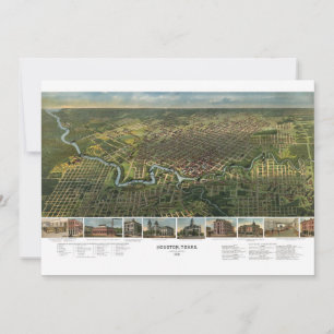Antike Karte von Houston, Texas mit Buffalo River