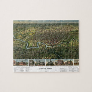 Antike Karte von Houston, Texas mit Buffalo River Puzzle