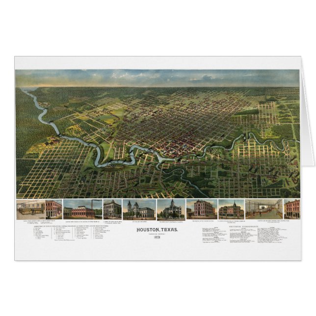 Antike Karte von Houston, Texas mit Fluss Buffalo (Vorderseite (Horizontal))